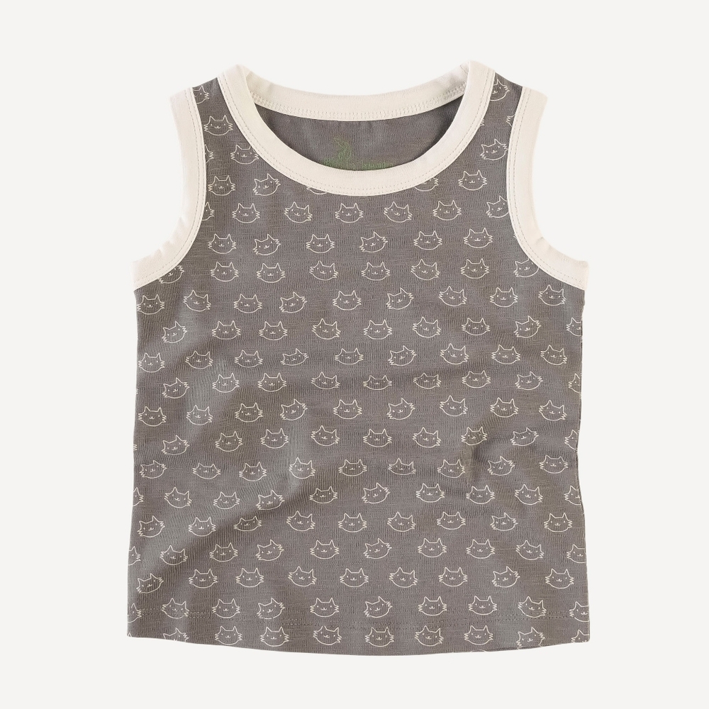 EUC 3T Kate Quinn 🐈Little Liam Gray Night Kitty Cat Ringer Tank Top Cotton Slub